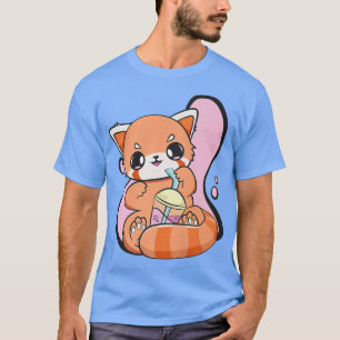 Camiseta Panda Rojo Chino Boba Cute Anime Pearl Tea Bubble