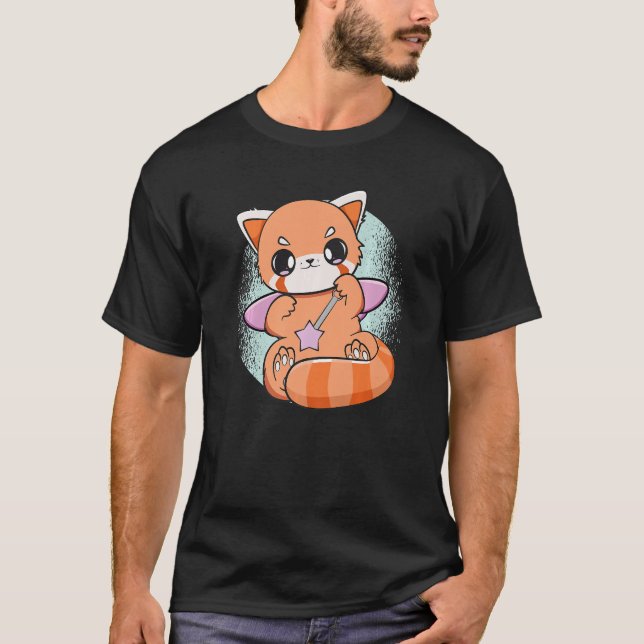 Camiseta Panda Rojo Chino Con Toy Magic Wand Cute Chibi P (Anverso)