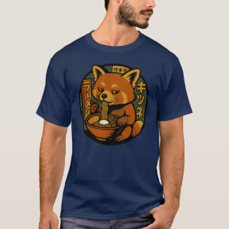 Camiseta Panda Rojo Comer Ramen Estilo Histórico Vintage