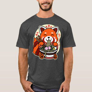 Camiseta Panda Rojo Comiendo fideos de Ramen Cute Kawaii