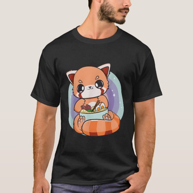 Camiseta Panda Rojo Comiendo Ra Me Encanta Ra Japonés Noodl (Anverso)