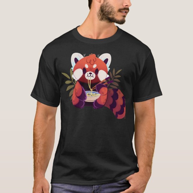 Camiseta Panda rojo comiendo Ramen (Anverso)