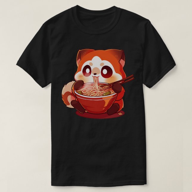 Camiseta Panda rojo comiendo ramen 1 (Diseño del anverso)