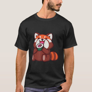 Camiseta Panda Rojo Comiendo Sushi Animales Mapache Comida