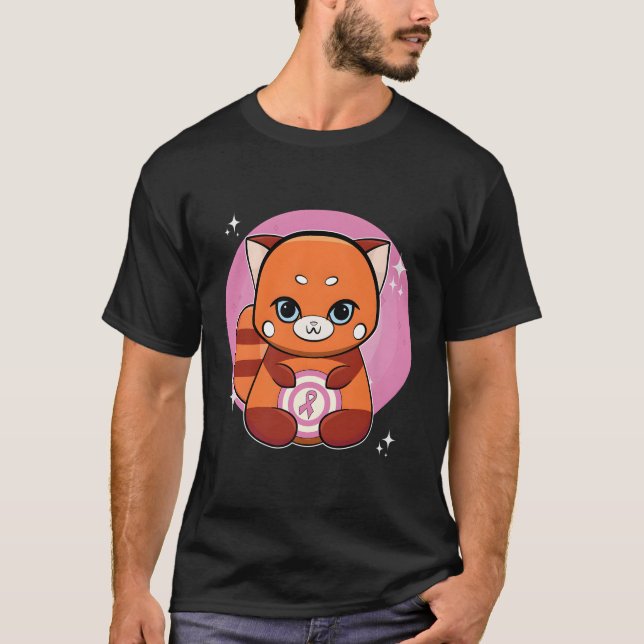 Camiseta Panda Rojo Con Conciencia Sobre El Cáncer De Mama  (Anverso)