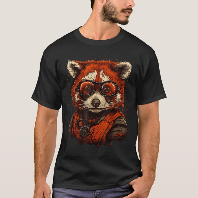 Camiseta Panda Rojo Con Estampado De Gafas Animal (Anverso)