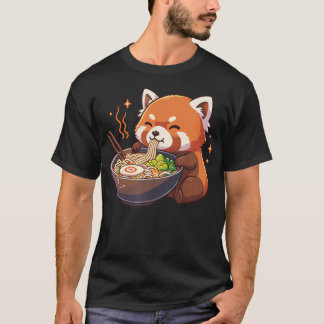 Camiseta Panda Rojo Con Fideos Ramen Kawaii Rojo