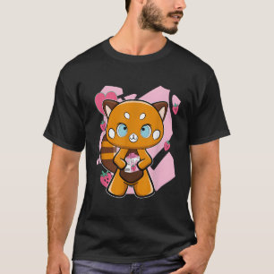 Camiseta Panda Rojo Con Leche De Fresa