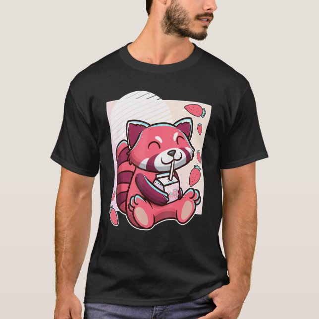 Camiseta Panda Rojo Con Leche De Fresa (Anverso)