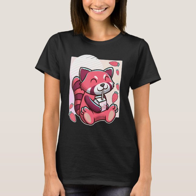 Camiseta Panda Rojo Con Leche De Fresa (Anverso)