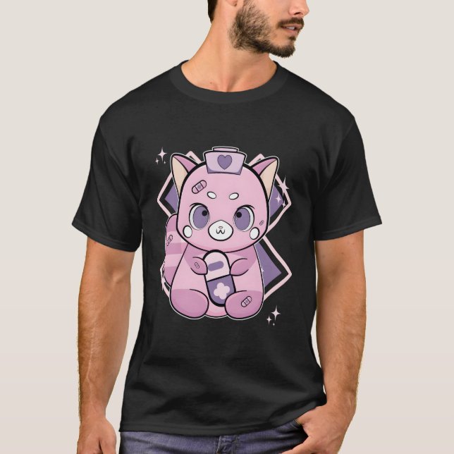 Camiseta Panda Rojo Con Medicina Yami Kawaii (Anverso)