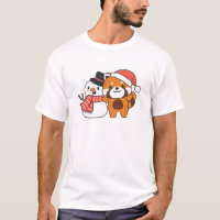 Panda Rojo Con Snowman En Invierno Para Navidades