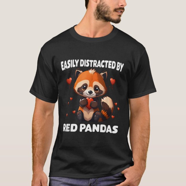 Camiseta Panda Rojo Con Un Rojo Que Distrajo Fácilmente Por (Anverso)