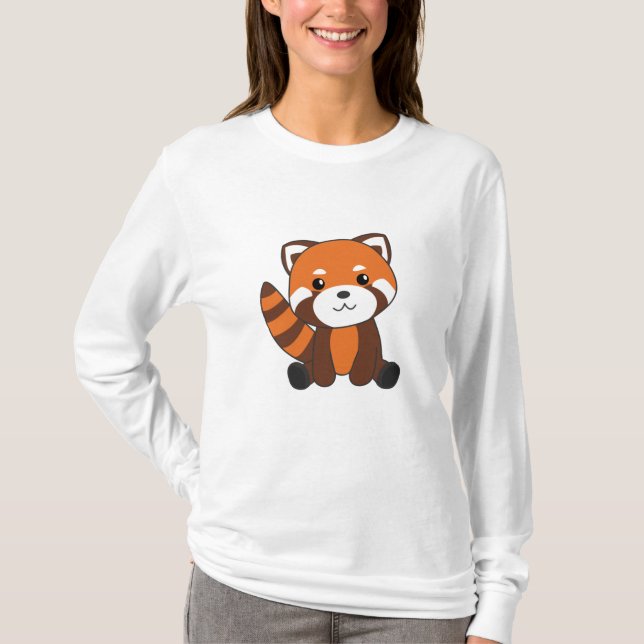 Camiseta Panda Rojo Corta Animales Para Niños Kawaii (Anverso)