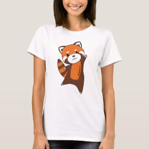 Camiseta Panda Rojo Corta Animales Para Niños Kawaii