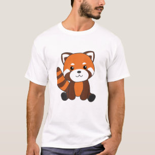 Camiseta Panda Rojo Corta Animales Para Niños Kawaii