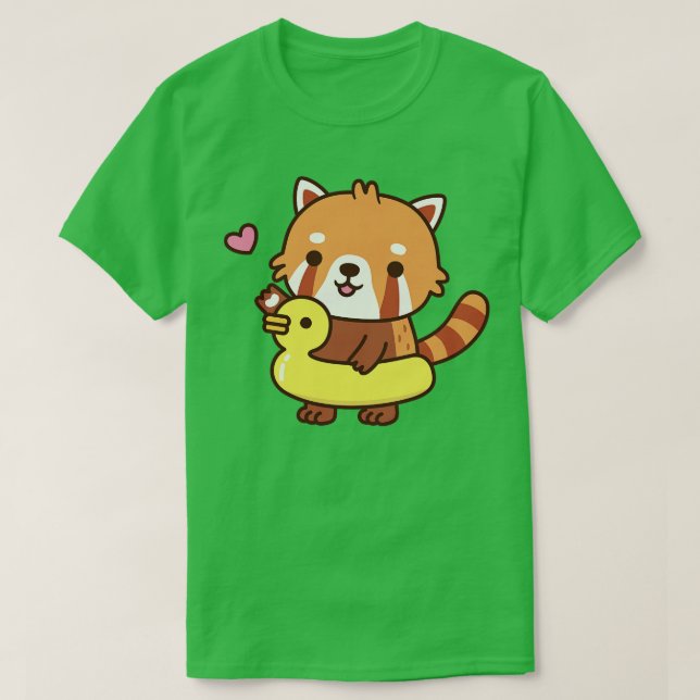 Camiseta Panda Rojo Cubierto Con Piscina De Pato Amarillo F (Diseño del anverso)