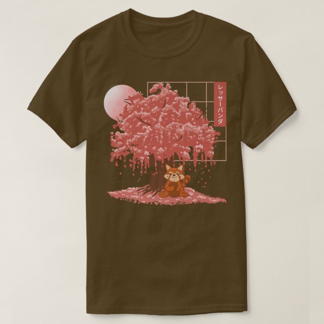 Camiseta Panda Rojo Cubierto de cerezo japonés en flor de p (Diseño del anverso)