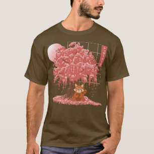 Camiseta Panda Rojo Cubierto de cerezo japonés en flor de p