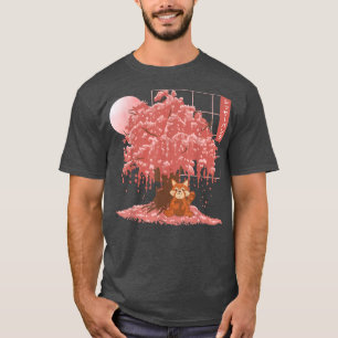 Camiseta Panda Rojo Cubierto de cerezo japonés en flor de p