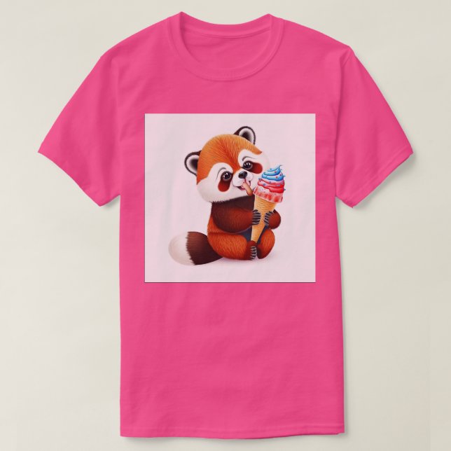 Camiseta Panda rojo curado come helado (Diseño del anverso)