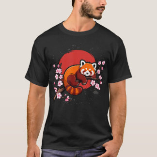 Camiseta Panda Rojo Divertido Kawaii Flor de Cerezo Japones