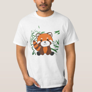 Camiseta Panda Rojo En Animales Dulces De Bambú Para Niños
