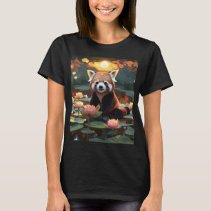 Camiseta Panda rojo en estanque de loto