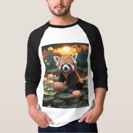 Camiseta Panda rojo en estanque de loto