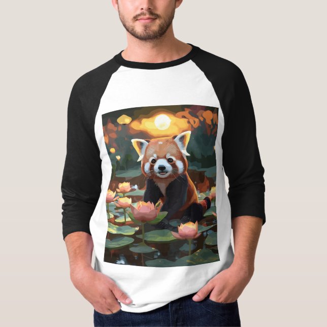 Camiseta Panda rojo en estanque de loto (Anverso)