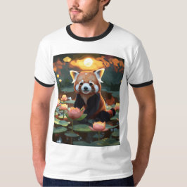 Camiseta Panda rojo en estanque de loto