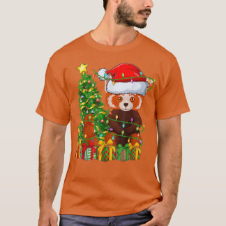 Camiseta Panda Rojo Encendiendo Árbol De Navidad Que Coinci