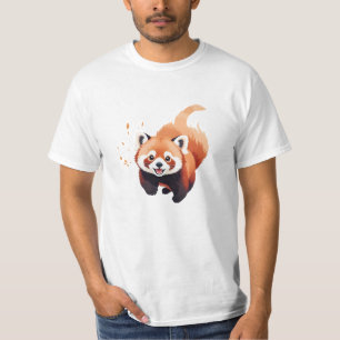 Camiseta Panda Rojo Feliz Diversión Jugadora Saltando En Al