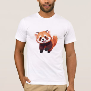 Camiseta Panda Rojo Feliz Diversión Jugadora Saltando En Al
