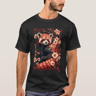 Camiseta Panda Rojo Flor de Cerezo Japonés