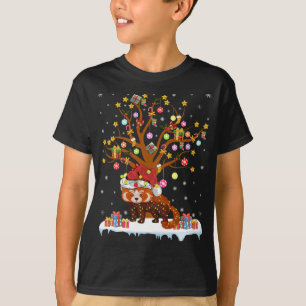Camiseta Panda Rojo iluminando el regalo de árbol de navida