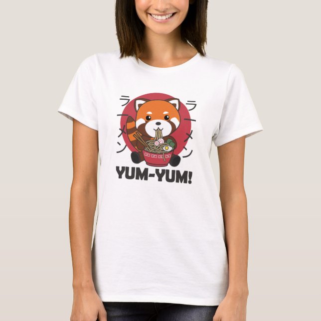 Camiseta Panda Rojo Japonés Ramen Kawaii Noodles (Anverso)