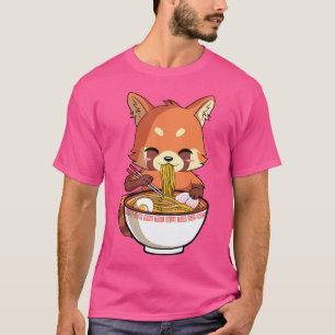 Camiseta Panda Rojo Kawaii comiendo Ramen japonés