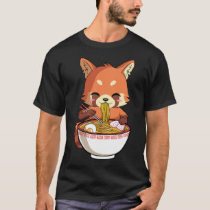 Camiseta Panda Rojo Kawaii comiendo Ramen japonés