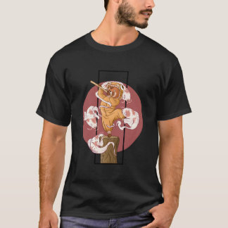 Camiseta Panda Rojo Kawaii Con Fantasmas De Koi Japoneses
