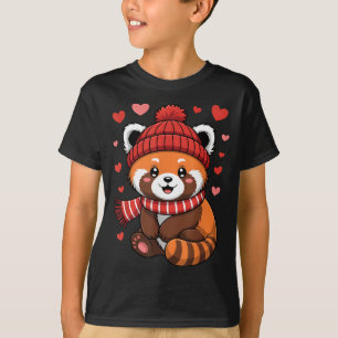 Camiseta Panda Rojo Kawaii de Corazones Día de San Valentín