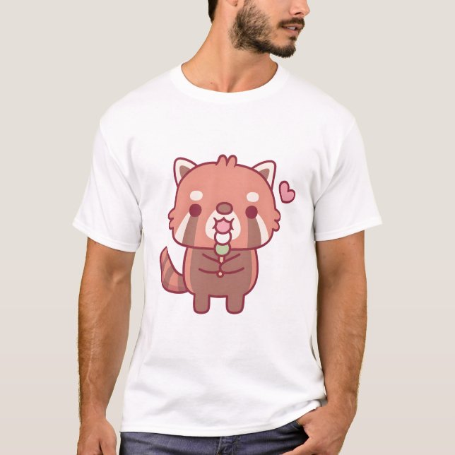 Camiseta Panda rojo lindo comiendo dango japonés (Anverso)