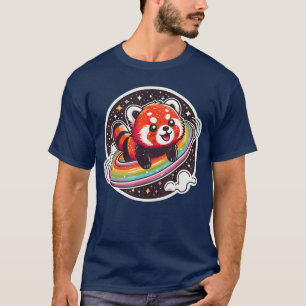 Camiseta Panda Rojo Lindo en el Espacio Estilo Cartoon Dive
