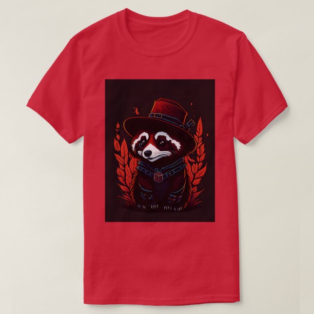 Camiseta panda rojo lindo usando gorra 2 (Diseño del anverso)
