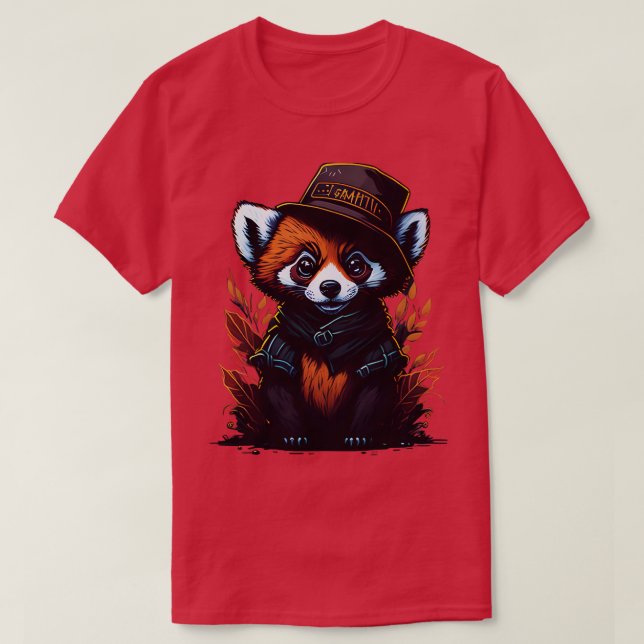 Camiseta panda rojo lindo usando gorra 3 (Diseño del anverso)