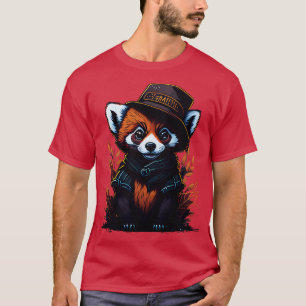 Camiseta panda rojo lindo usando gorra 3