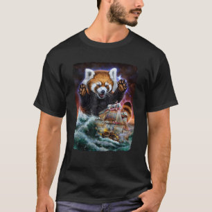 Camiseta Panda rojo monstruo en Kraken ataca un barco de gu