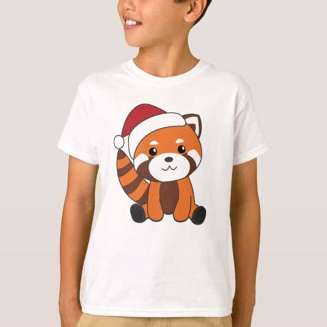 Camiseta Panda Rojo Navidades Nieve Animales De Invierno Pa (Anverso)