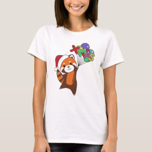 Camiseta Panda Rojo Navidades Nieve Animales De Invierno Pa