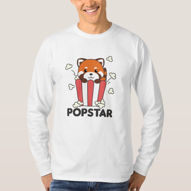 Camiseta Panda Rojo Popcorn Popstar Funny Pun (Anverso)